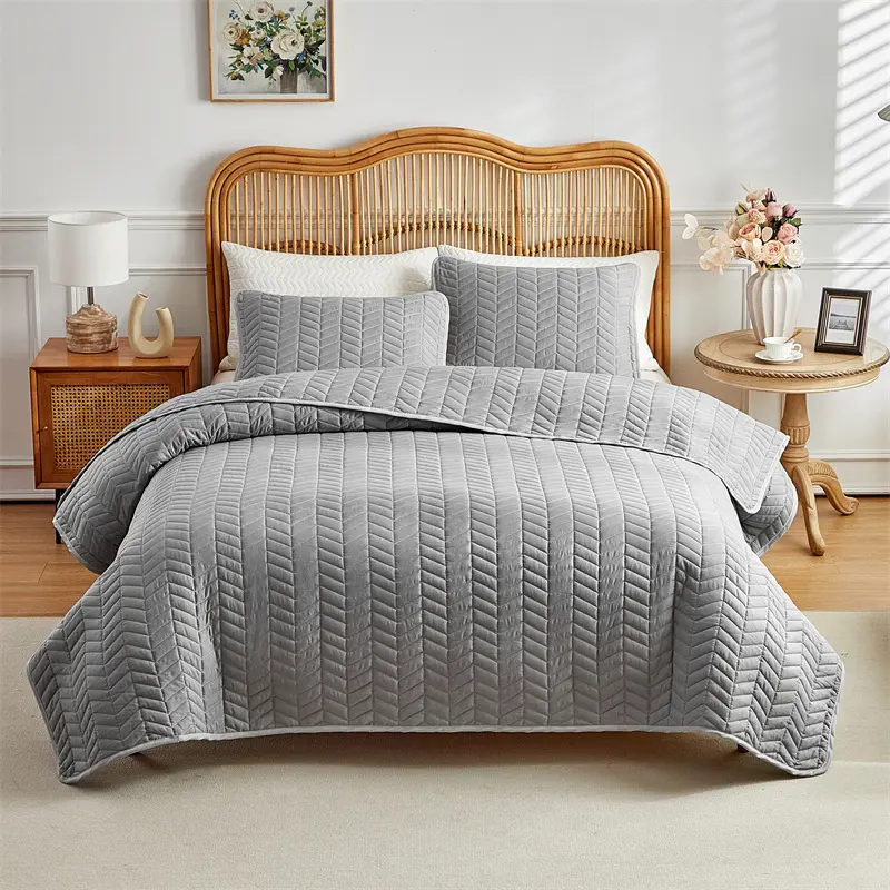 Patchwork Bedspread Set Wheat Stripe Pattern Washed Cotton Thick Solid Bed Cover+Pillowcase King 264*229cm 3pcs Drop Shipping