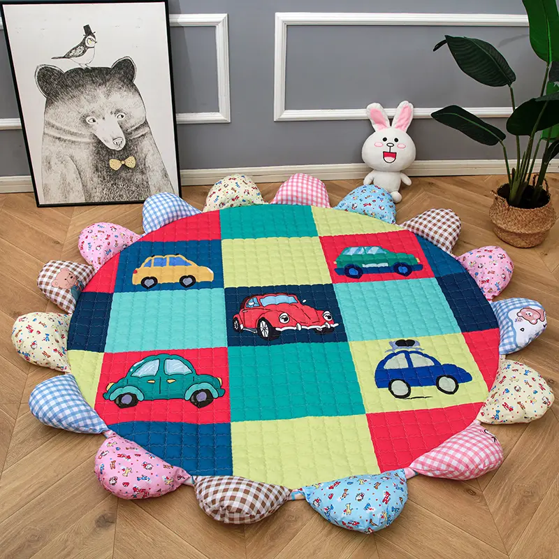 Kids Room Carpet Round Flower Shape Panda Car Boy Girl Play Mat Crawling Pad Picnic Anitslip Tapetes Cute Outdoor Tapis kid Gift