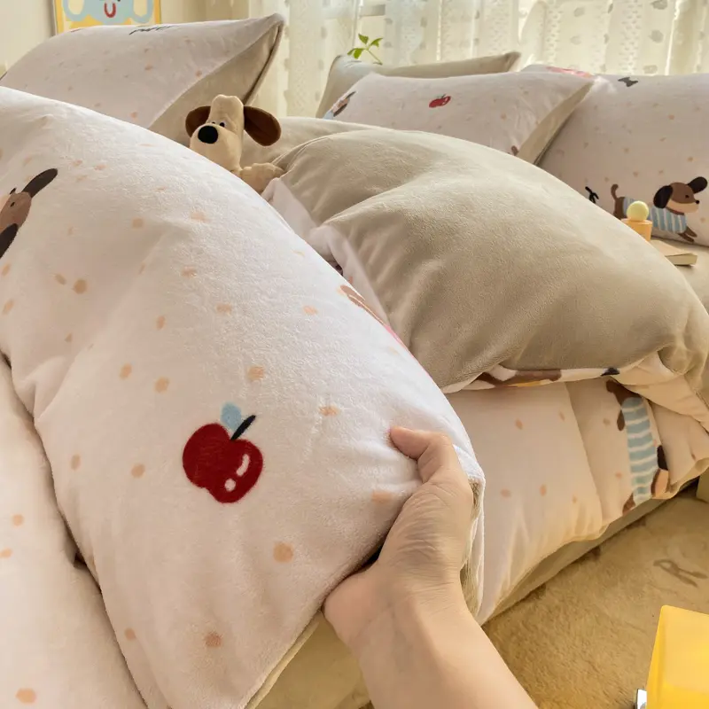 1Pc Winter Milk Velvet Duvet Cover Rose Cute Animal Printed Comforter Bag Flannel Dinosaur Quilt Covers For Kids Adult King Gift