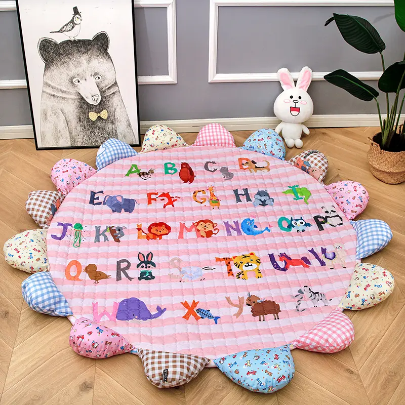 Kids Room Carpet Round Flower Shape Panda Car Boy Girl Play Mat Crawling Pad Picnic Anitslip Tapetes Cute Outdoor Tapis kid Gift
