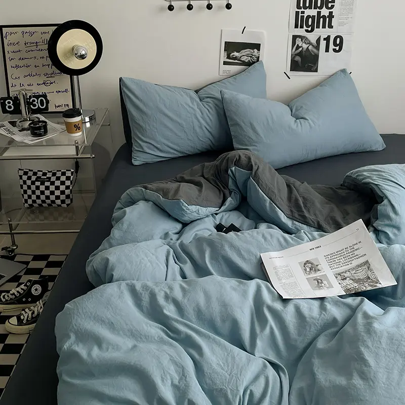 Bedding Set Soft Washed Cotton AB Side Duvet Cover Sheet Pillowcase Adult Home Twin Bed Linens постельное бельё Drop Shiping