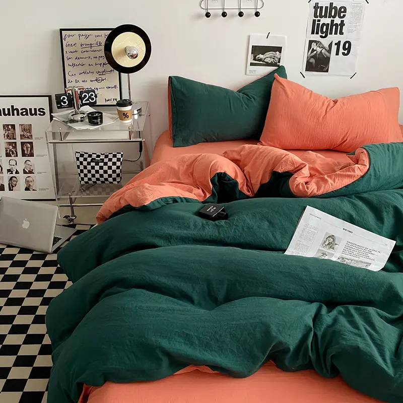 Bedding Set Soft Washed Cotton AB Side Duvet Cover Sheet Pillowcase Adult Home Twin Bed Linens постельное бельё Drop Shiping