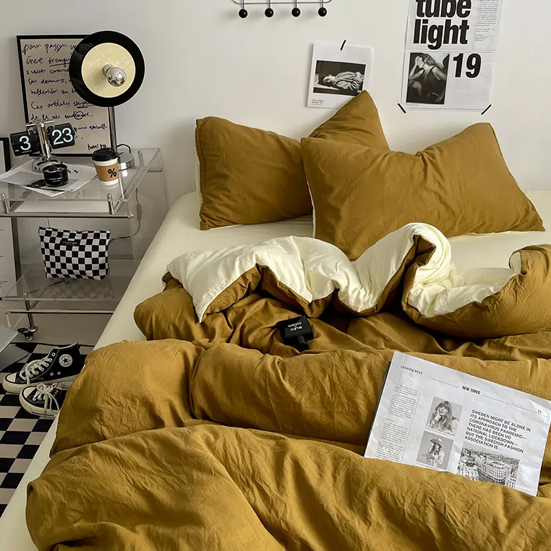 Bedding Set Soft Washed Cotton AB Side Duvet Cover Sheet Pillowcase Adult Home Twin Bed Linens постельное бельё Drop Shiping