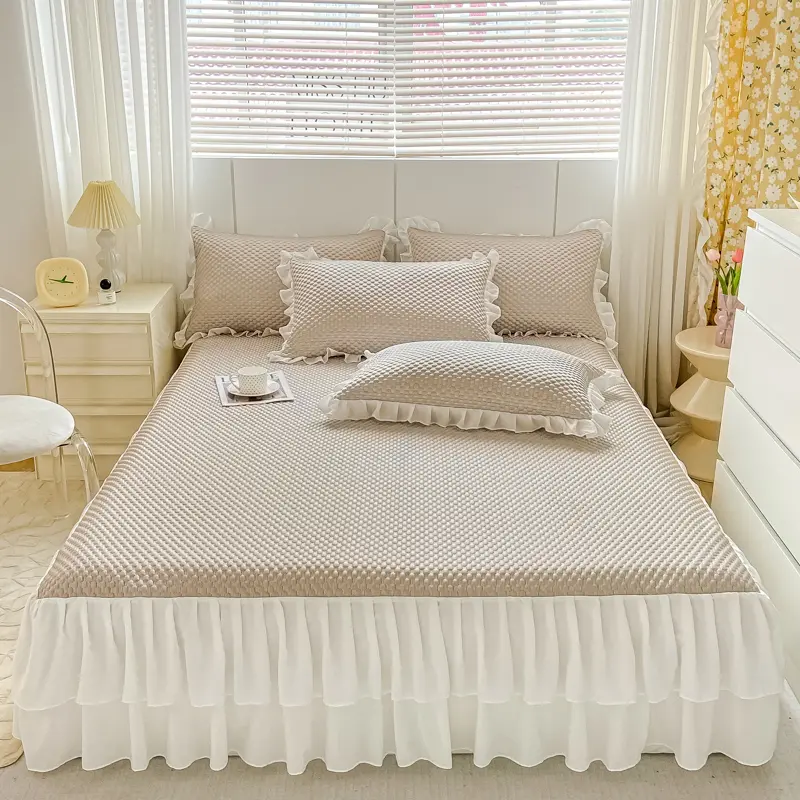 2/3pcs Summer Cooling Princess Bed Skirt Set,Mattress Cover Mat,Soft Room Decor Bedspread faldones para camas Drop Shipping Full