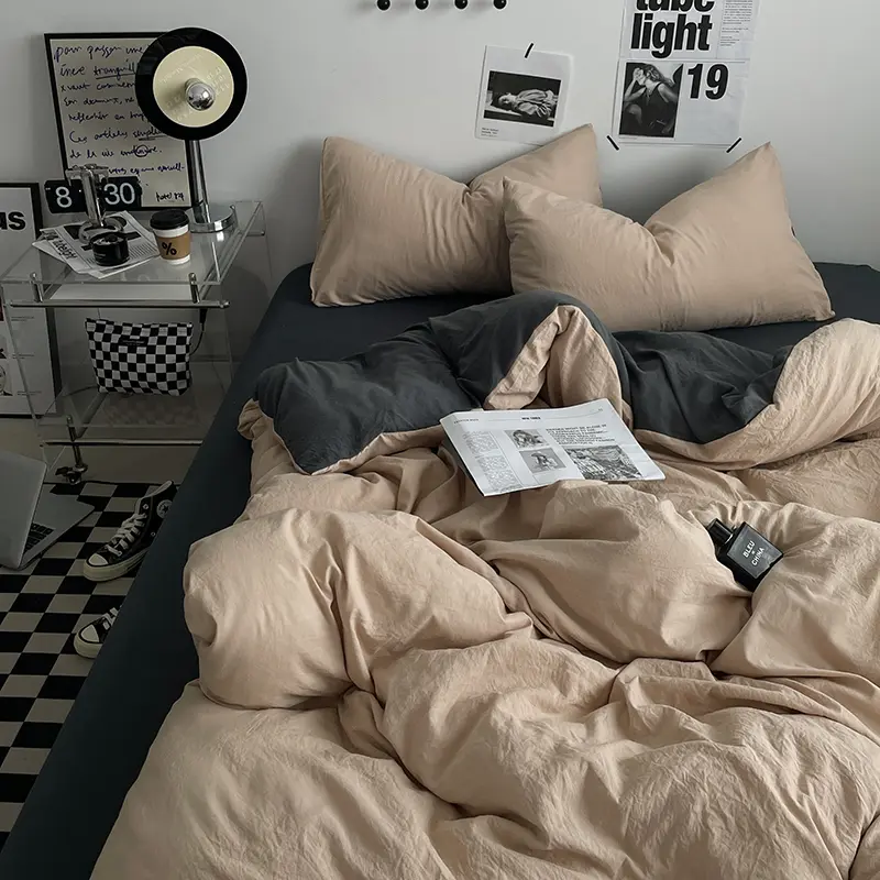 Bedding Set Soft Washed Cotton AB Side Duvet Cover Sheet Pillowcase Adult Home Twin Bed Linens постельное бельё Drop Shiping