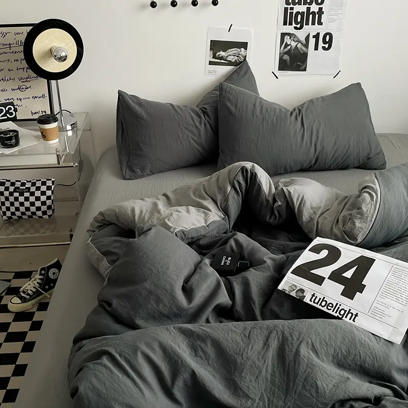 Bedding Set Soft Washed Cotton AB Side Duvet Cover Sheet Pillowcase Adult Home Twin Bed Linens постельное бельё Drop Shiping