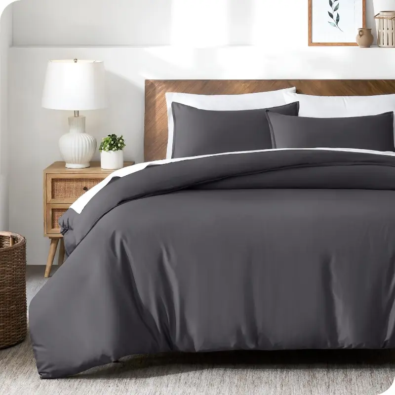 3pcs Lyocell Bamboo Fiber Duvet Cover Set,Luxury Solid Summer Silky Cooling Bedding Set(no Sheet),Single Quilt Cover+Pillowcases