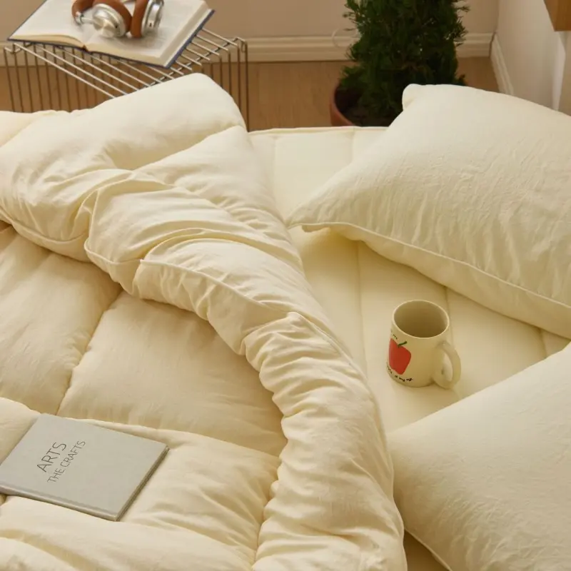 2/3/4pcs Comforter Set, Korean Beige Quilt Thin Mattress Pad Pillowcase,Soft Polyester Grey Home Bedding 150*200cm Drop Shipping