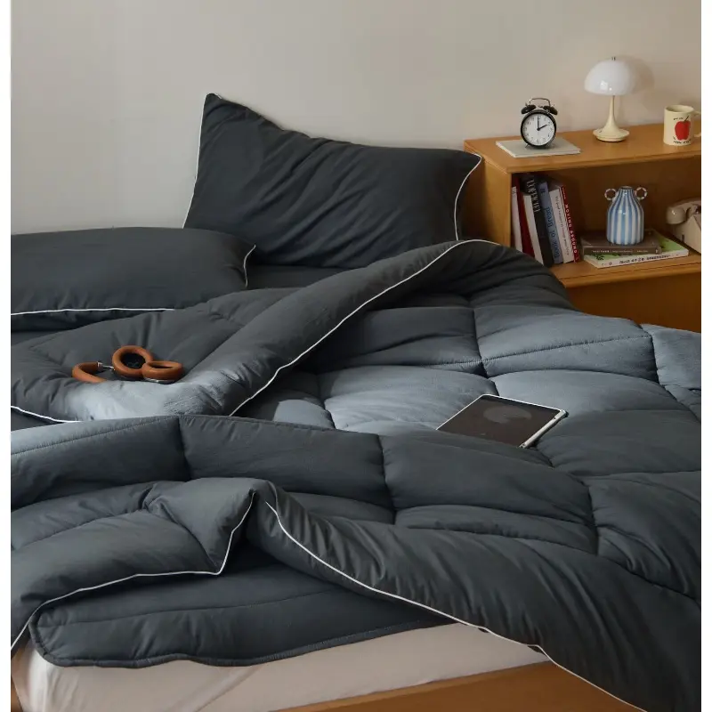 2/3/4pcs Comforter Set, Korean Beige Quilt Thin Mattress Pad Pillowcase,Soft Polyester Grey Home Bedding 150*200cm Drop Shipping