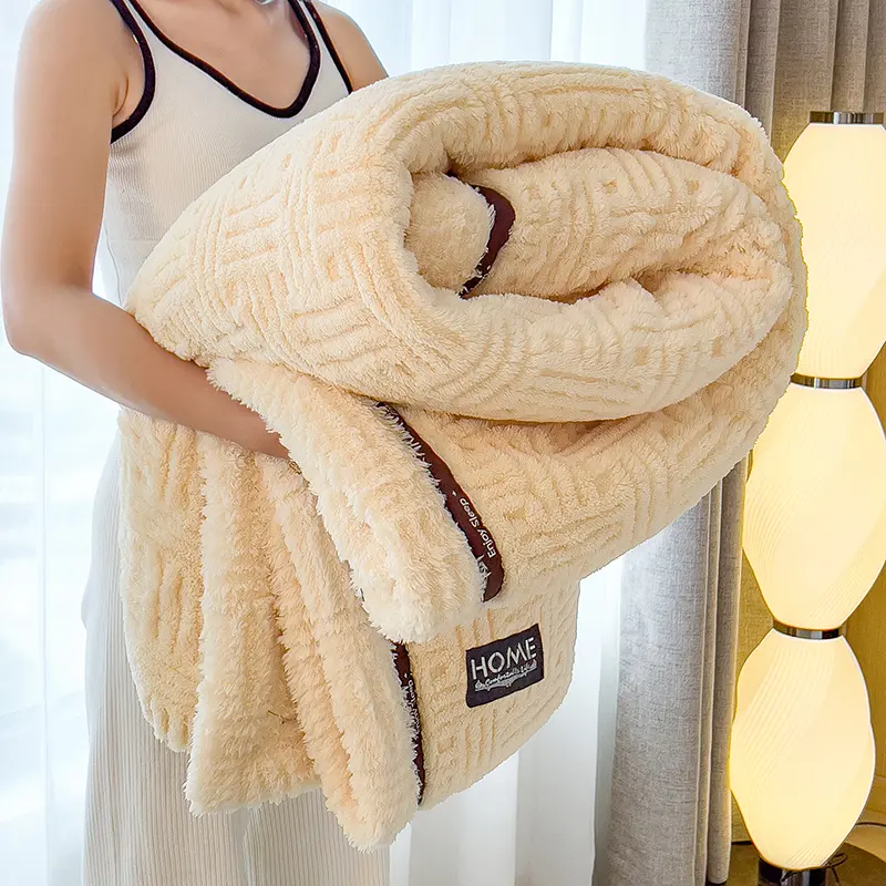2024 Thickened Velvet Throw Blanket Quilt Autumn Winter Bed Cover New Year Gift Warm Bedspread 200*230cm King Blue Home Textile