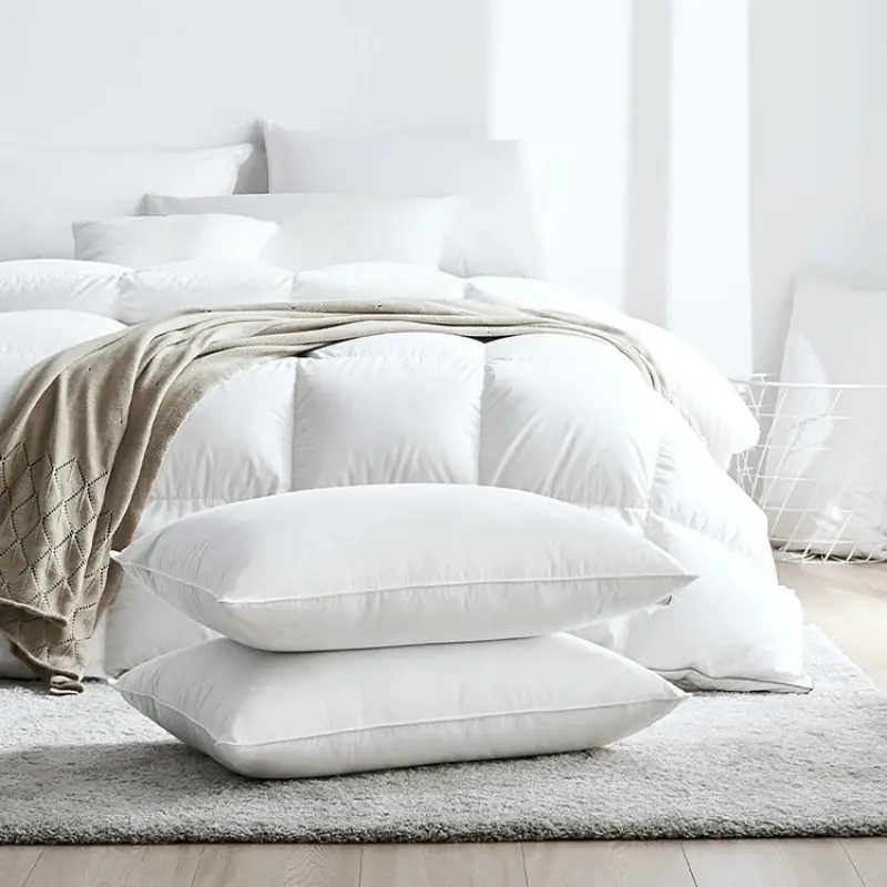 1pc White Goose Feather Filling Pillow For Home Hotel,Pure Cotton Face, Soft Fluffy Sleep Neck Pillows Drop Shipping 48*74cm