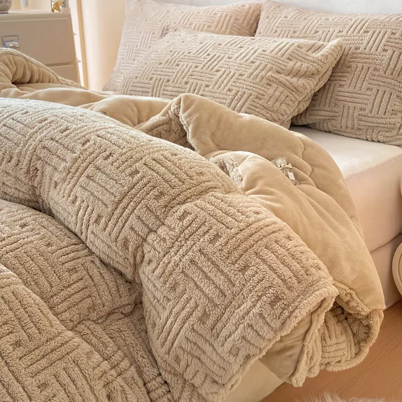Warmth Fleece Velvet Comforter,AB Side Thickened Quilt Blankets,Cozy Plush King Queen Home Bedding For Winter,Autumn, 150x200cm