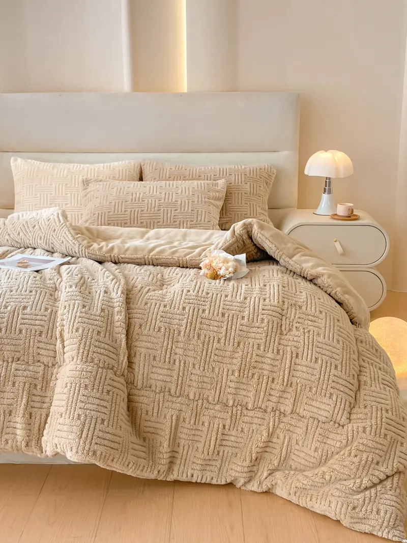 Warmth Fleece Velvet Comforter,AB Side Thickened Quilt Blankets,Cozy Plush King Queen Home Bedding For Winter,Autumn, 150x200cm