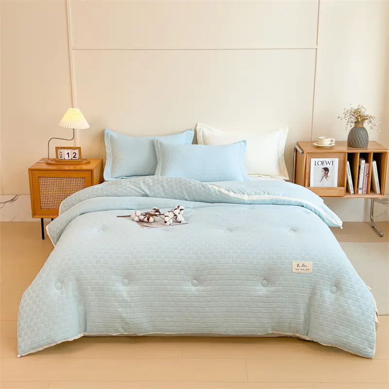 Knitted Waffle Soybean Quilts Blue Comforter Warm Quilt Core For Winter Autumn Spring  Full Double Home Textile Drop Shipping