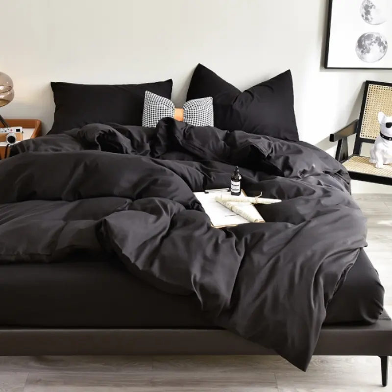 Black Bedding Set Microfiber Duvet Cover Set Sheet Pillowcase Home Bedclothes 3/4pcs Queen King Home Linens