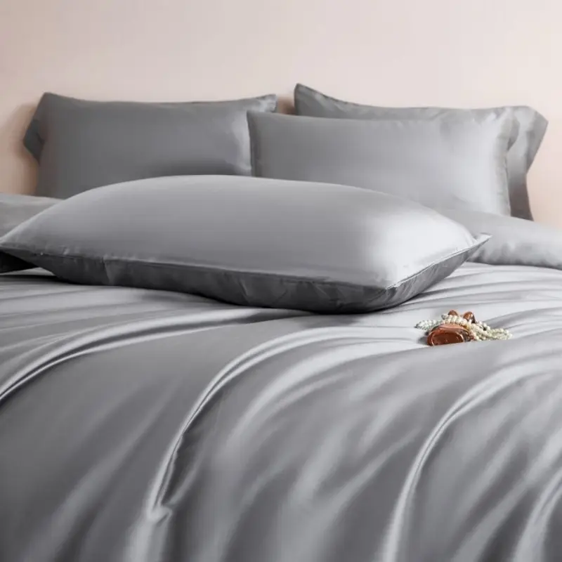 1pc 100%Lyocell Bamboo Fiber Duvet Cover,Luxury Solid Grey Silky Quilt Cover,Cool Feeling Bedding For Home Hotel Summer 150*200
