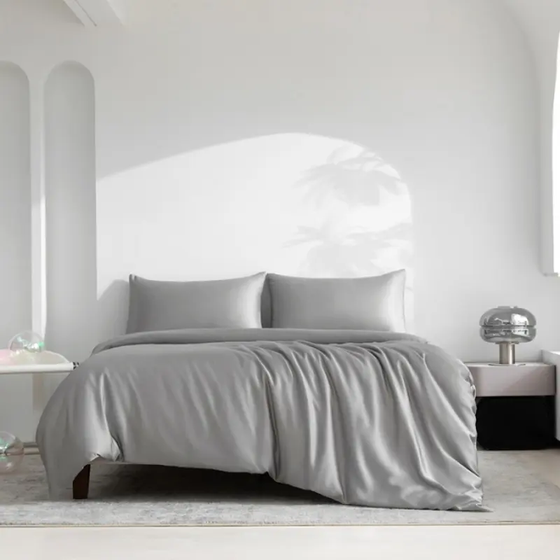 1pc 100%Lyocell Bamboo Fiber Duvet Cover,Luxury Solid Grey Silky Quilt Cover,Cool Feeling Bedding For Home Hotel Summer 150*200