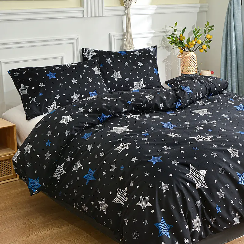 1Pc Duvet Cover Adult Double Comforter Quilt Bag For Couple or Single Bed EU AU FR USA Size Black White Floral Star Printing