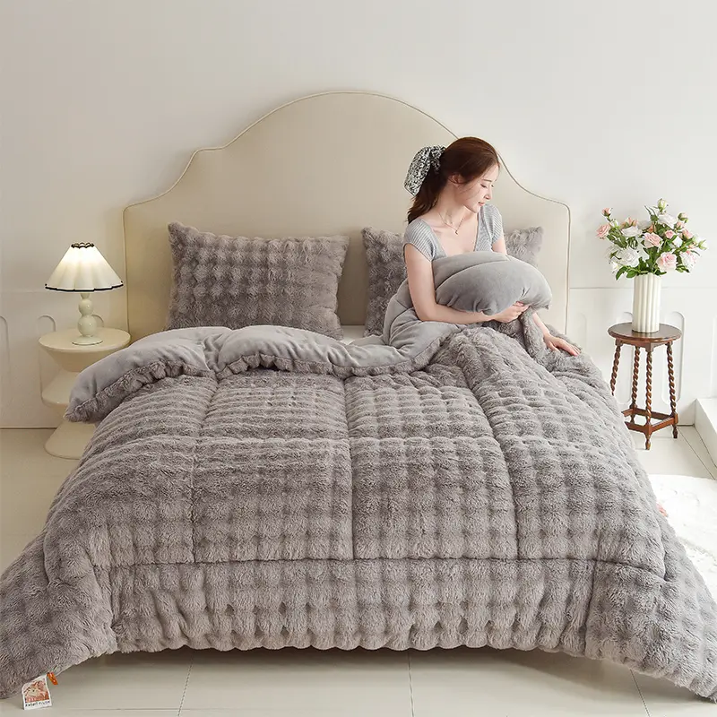 Warmth Winter AB Side Comforter Imitation Rabbit Velevt Flannel Duvet Quilt Fleece Thicken Edredón Home Bedding 150*200 Queen