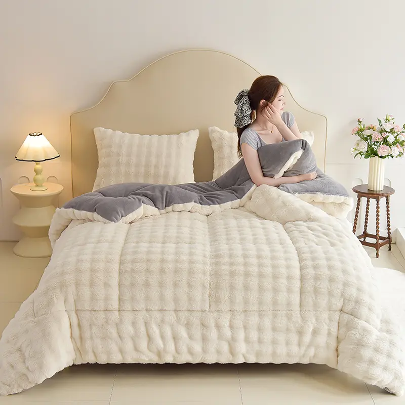 Warmth Winter AB Side Comforter Imitation Rabbit Velevt Flannel Duvet Quilt Fleece Thicken Edredón Home Bedding 150*200 Queen