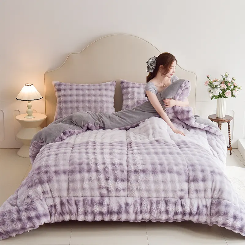 Warmth Winter AB Side Comforter Imitation Rabbit Velevt Flannel Duvet Quilt Fleece Thicken Edredón Home Bedding 150*200 Queen
