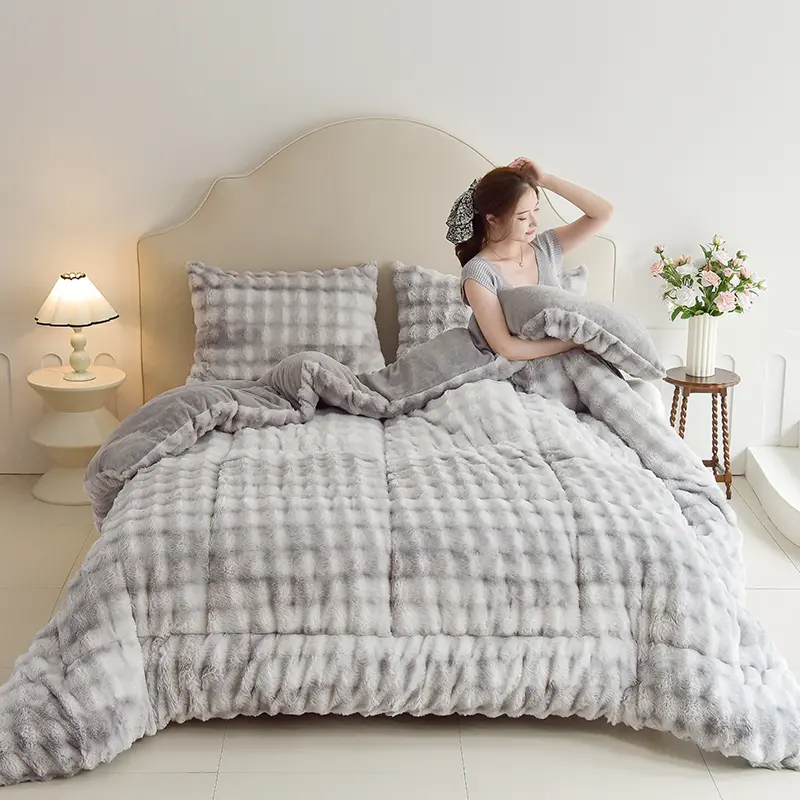 Warmth Winter AB Side Comforter Imitation Rabbit Velevt Flannel Duvet Quilt Fleece Thicken Edredón Home Bedding 150*200 Queen