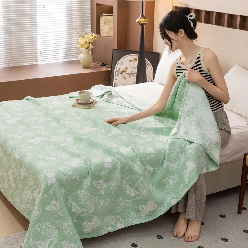 Adult Kids Cotton Throw Blanket,Soft Leaf Summer Air Condition Comforter Quilt,Geometric Home Bed Cover Bedspread Drop Shipping
