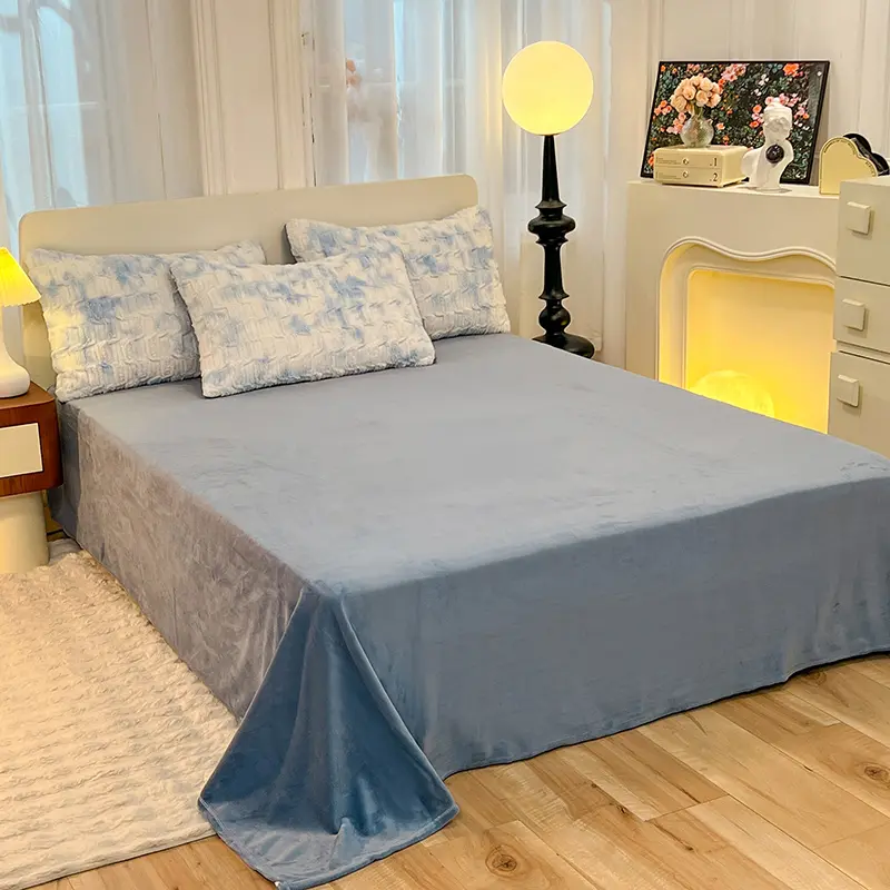 Warm Bedding Set 3/4Pcs Imitation Rabbit Velvet Duvet Cover Flannel Flat Sheet Home Linen Bedclothes King Queen Drop Shipping