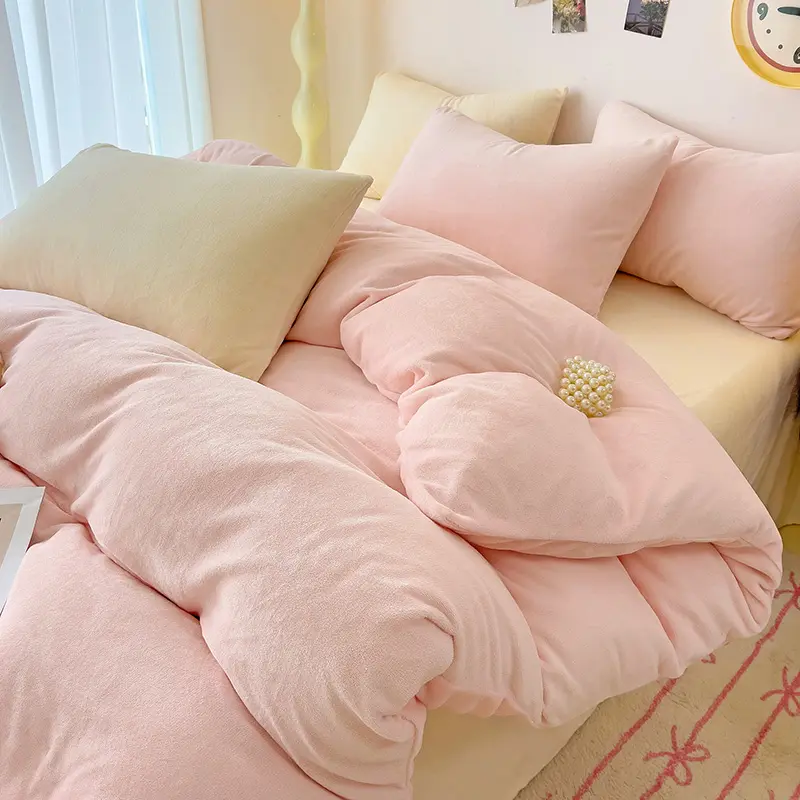 Winter Warmth Duvet Cover Or Bet Set ,Blue Flannel Fleece,Home Linens,Warm Coral Fleece Bedding Set, INS Contrast Color,1/3/4pcs