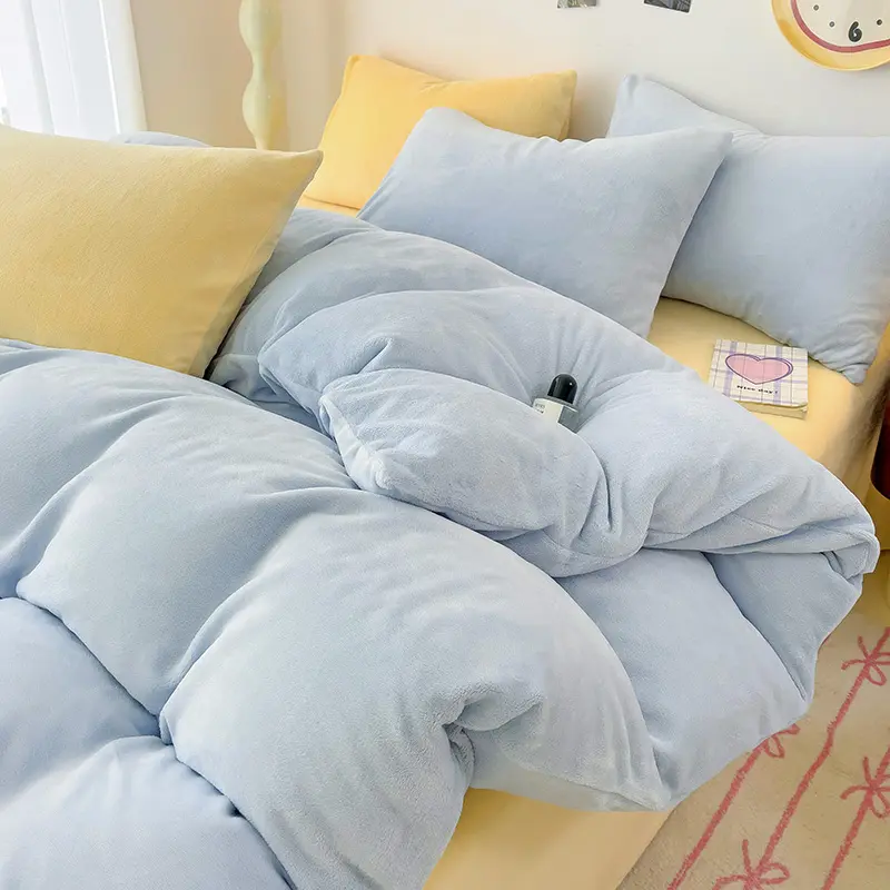 Winter Warmth Duvet Cover Or Bet Set ,Blue Flannel Fleece,Home Linens,Warm Coral Fleece Bedding Set, INS Contrast Color,1/3/4pcs