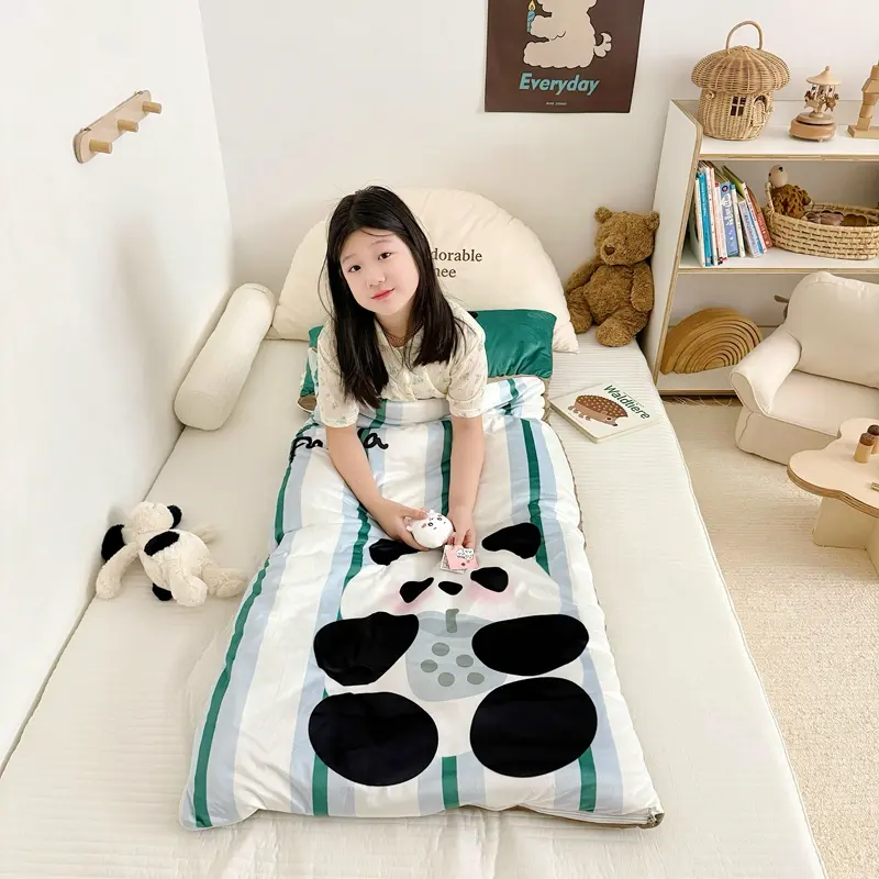 Winter Flannel Fleece Sleeping Bag Cartoon Panda Warm Velvet 75*150cm Mothercare Kids Body Cover Boy Girl Gift Home Textile