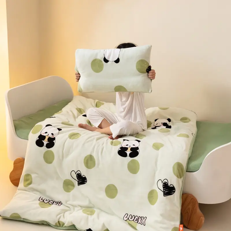 Flannel Duvet Cover with Pillowcase, Cartoon Fruit Animal Print,AB Side Comforte Cover for Girls and Boy,Home Bedding, 2Pcs Set