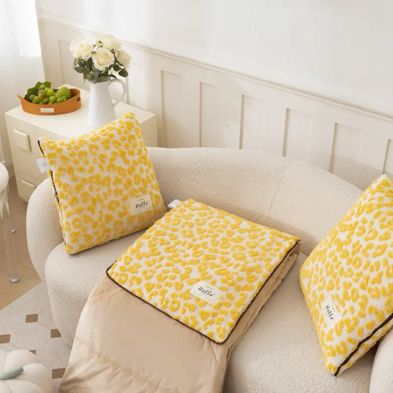 1pc Leopard Folding Blanket Cushion Pillow With Zipper Portable 2 In 1 Plush Throw Quilt Pillows For Sofa Car Office Bed Decor