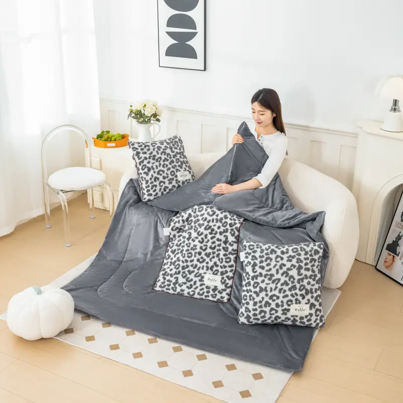 1pc Leopard Folding Blanket Cushion Pillow With Zipper Portable 2 In 1 Plush Throw Quilt Pillows For Sofa Car Office Bed Decor