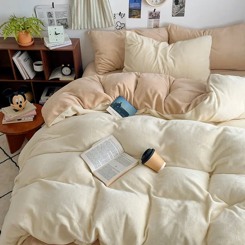 Milk Velvet Bedding Set Double Side Duvet Cover Warmth Flannel Plush Bed Linens For Kids Girl Winter Twin Queen Home Textile