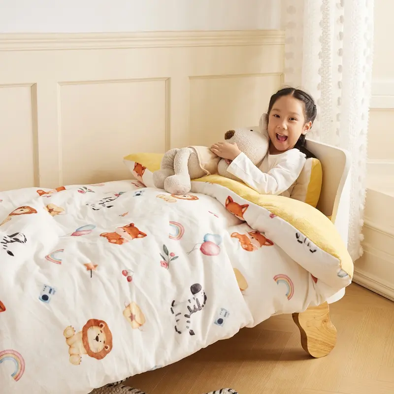 Flannel Duvet Cover with Pillowcase, Cartoon Fruit Animal Print,AB Side Comforte Cover for Girls and Boy,Home Bedding, 2Pcs Set