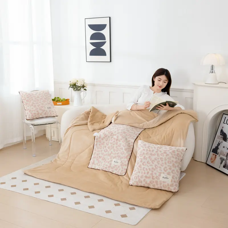 1pc Leopard Folding Blanket Cushion Pillow With Zipper Portable 2 In 1 Plush Throw Quilt Pillows For Sofa Car Office Bed Decor