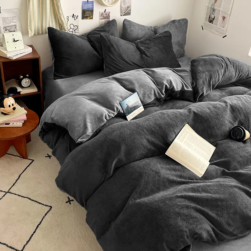Milk Velvet Bedding Set Double Side Duvet Cover Warmth Flannel Plush Bed Linens For Kids Girl Winter Twin Queen Home Textile