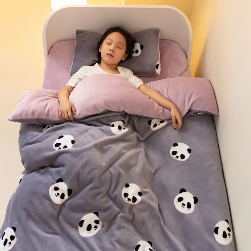Flannel Duvet Cover with Pillowcase, Cartoon Fruit Animal Print,AB Side Comforte Cover for Girls and Boy,Home Bedding, 2Pcs Set