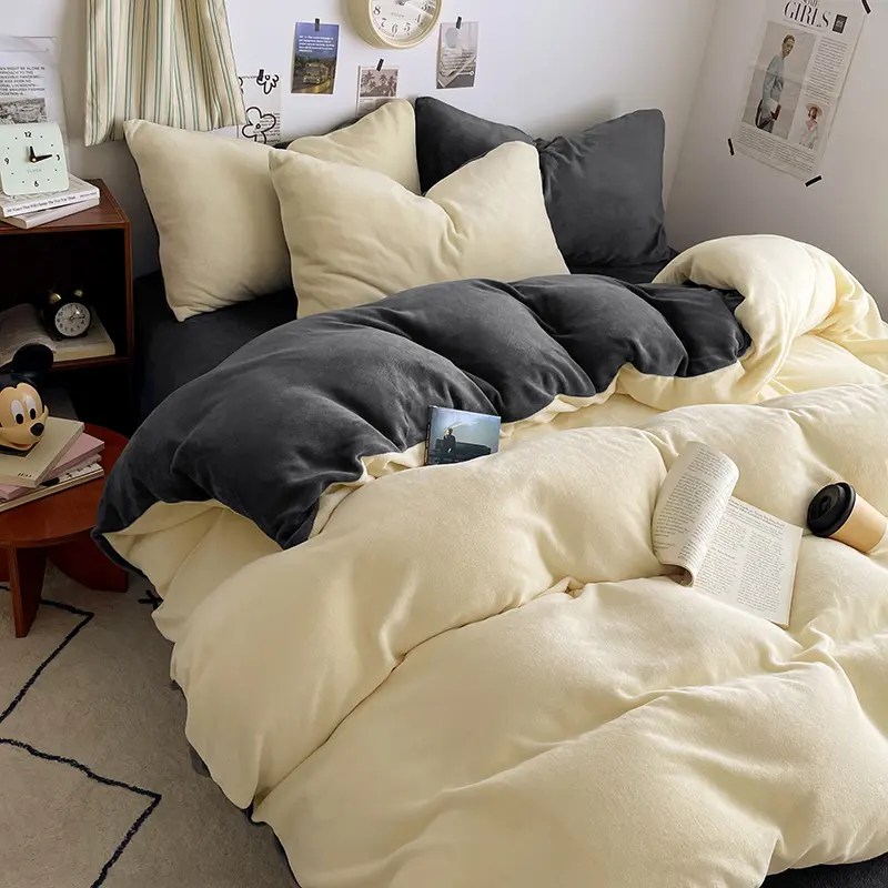 Milk Velvet Bedding Set Double Side Duvet Cover Warmth Flannel Plush Bed Linens For Kids Girl Winter Twin Queen Home Textile