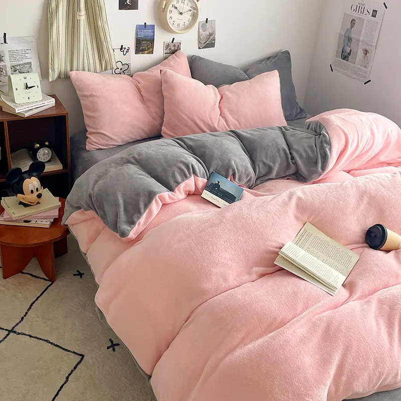 Milk Velvet Bedding Set Double Side Duvet Cover Warmth Flannel Plush Bed Linens For Kids Girl Winter Twin Queen Home Textile