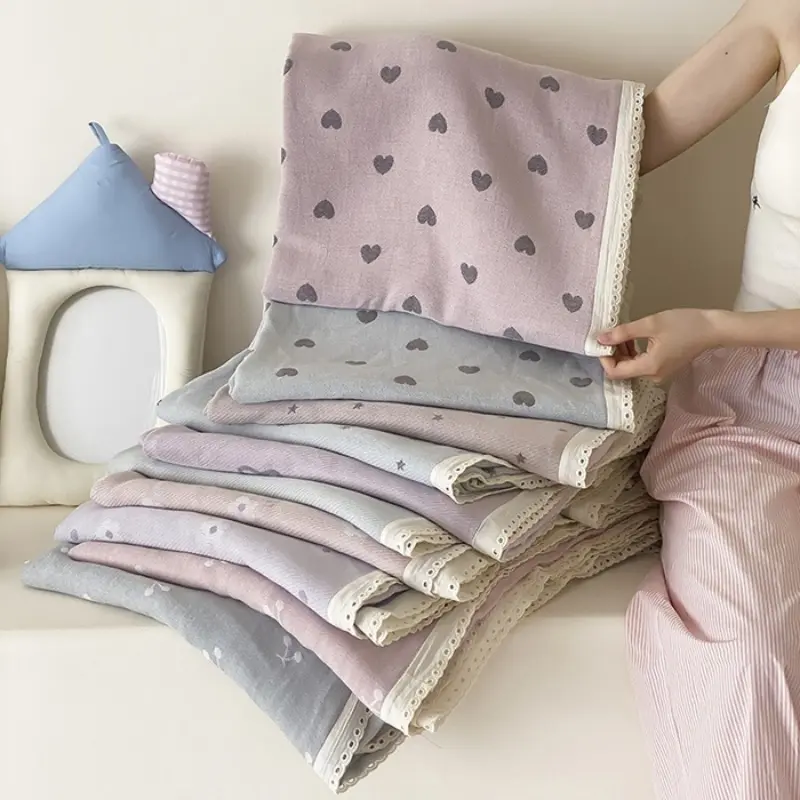 Cooling Lyocell+Cotton Blending Blanket Lace Side Bedspread Office Adult Kids  Summer Quilt Home Bedding Drop Shipping 150*200