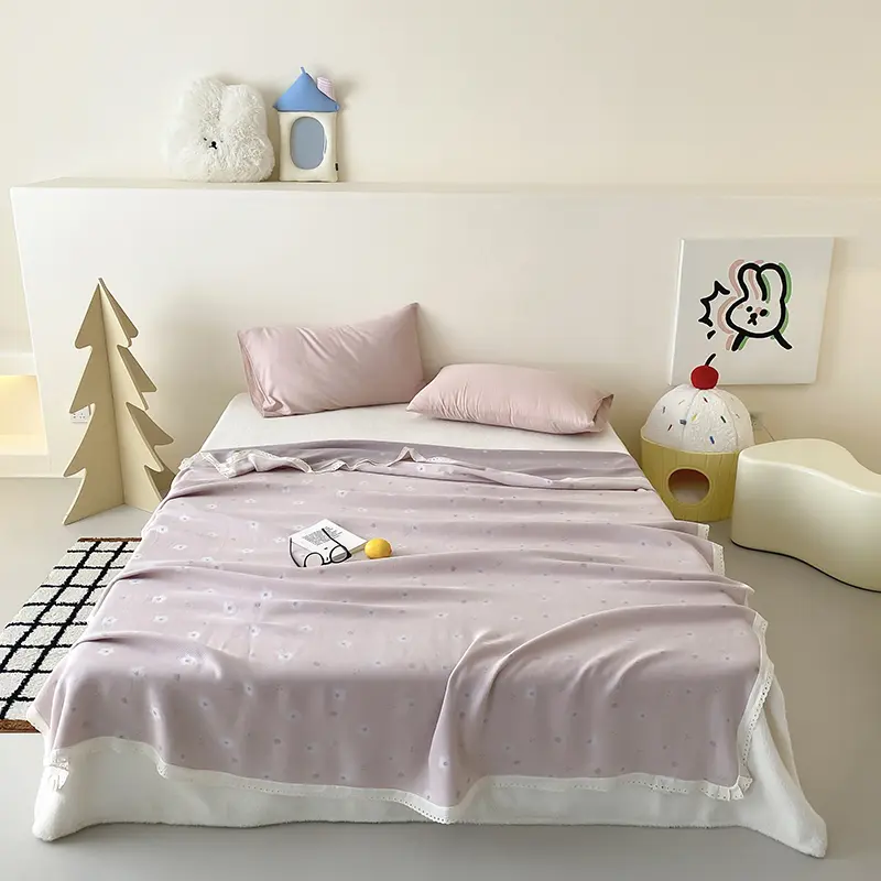 Cooling Lyocell+Cotton Blending Blanket Lace Side Bedspread Office Adult Kids  Summer Quilt Home Bedding Drop Shipping 150*200