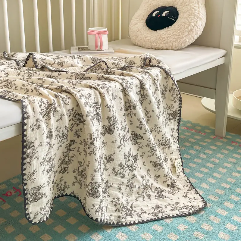 Pure Cotton Throw Blanket for Baby Adult, Summer Quilt,Plant Floral Print Bed Cover Home Outdoor Bedding Drop Shipping 120*200cm
