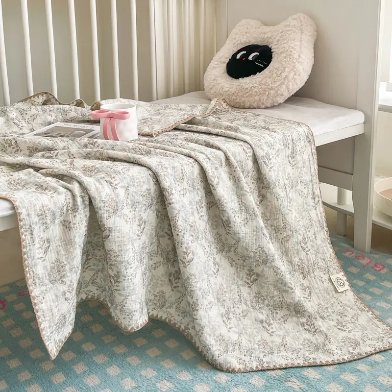 Pure Cotton Throw Blanket for Baby Adult, Summer Quilt,Plant Floral Print Bed Cover Home Outdoor Bedding Drop Shipping 120*200cm