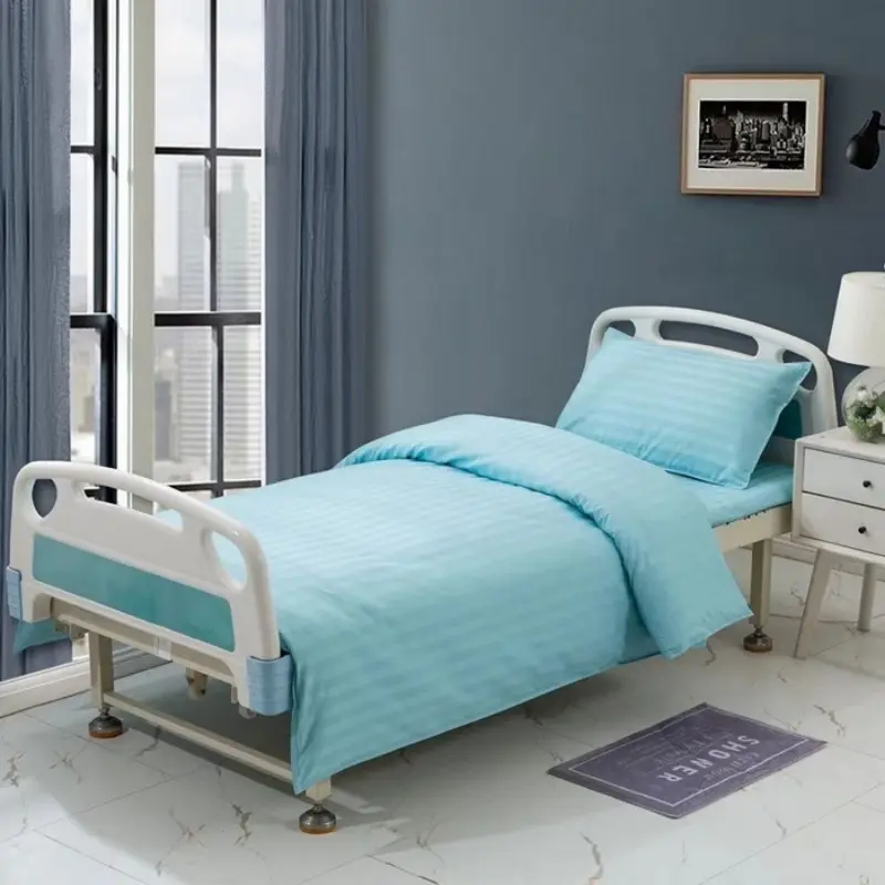 White Satin Stripe Bedding Set,Duvet Cover+Pillowcase+Flat Sheet For Hospital,Nursing Home,Health Center,Twill Cotton&Polyester