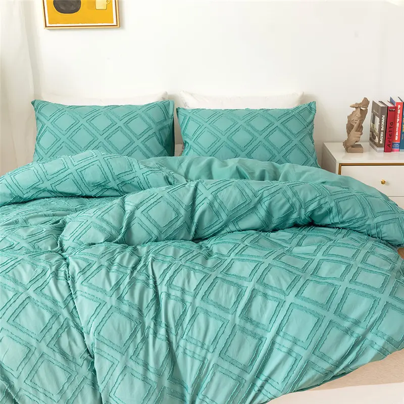Tufted Grid Duvet Cover Set 2/3pcs Solid Microfiber Bedding For All-Seasons Soft Comforter Quilt Cover+Pillowcase Drop Shipping