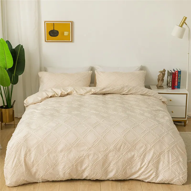 Tufted Grid Duvet Cover Set 2/3pcs Solid Microfiber Bedding For All-Seasons Soft Comforter Quilt Cover+Pillowcase Drop Shipping