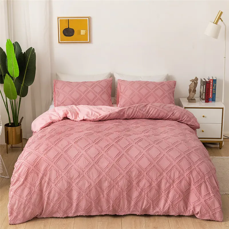Tufted Grid Duvet Cover Set 2/3pcs Solid Microfiber Bedding For All-Seasons Soft Comforter Quilt Cover+Pillowcase Drop Shipping