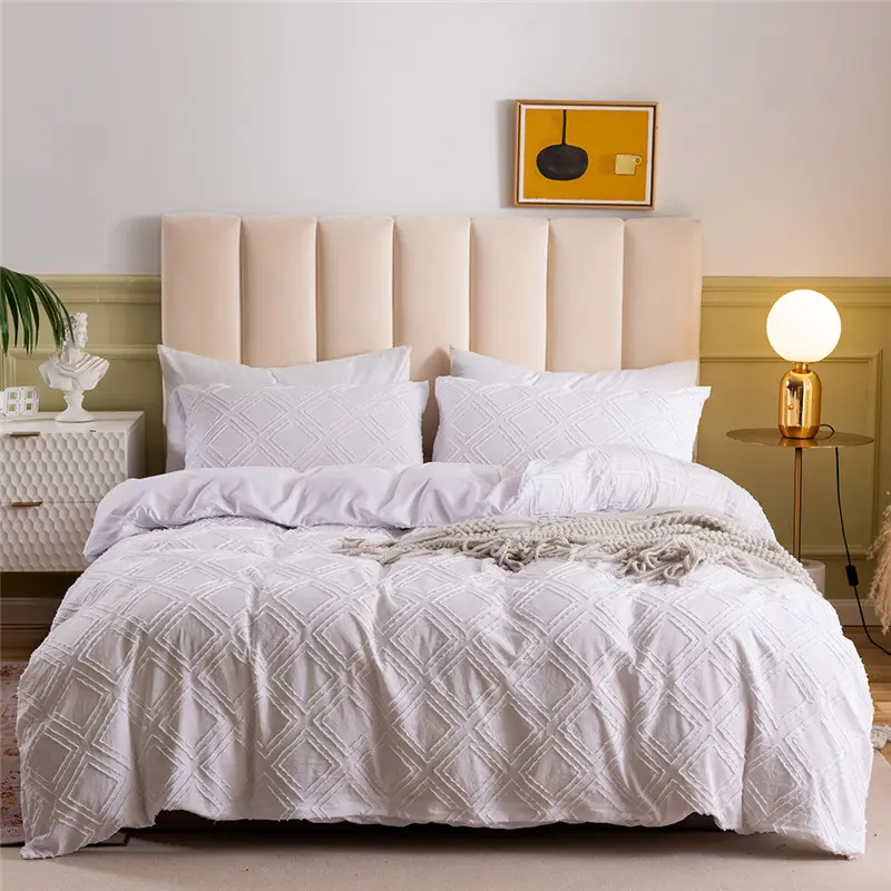 Tufted Grid Duvet Cover Set 2/3pcs Solid Microfiber Bedding For All-Seasons Soft Comforter Quilt Cover+Pillowcase Drop Shipping